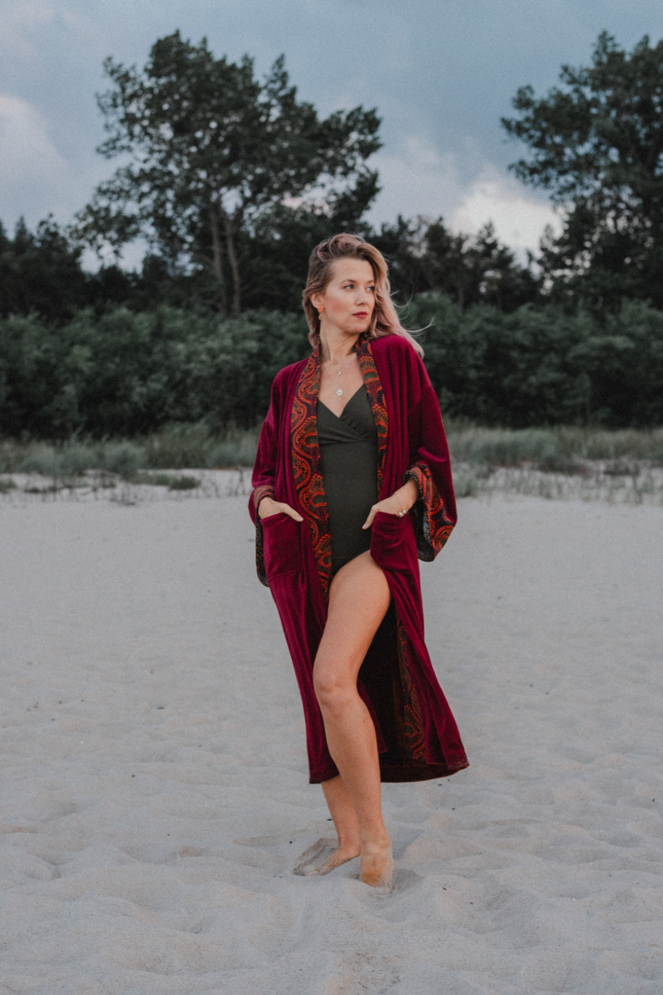 Dwustronny Płaszcz Long Velvet Kimono Flames