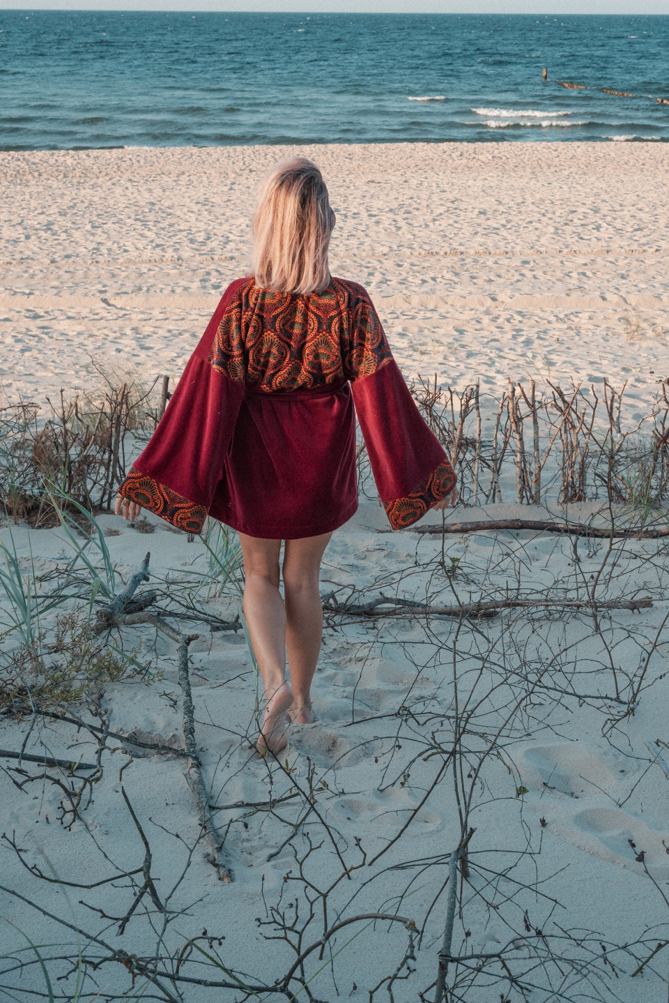 Dwustronna Kurtka Short Velvet Kimono Flames