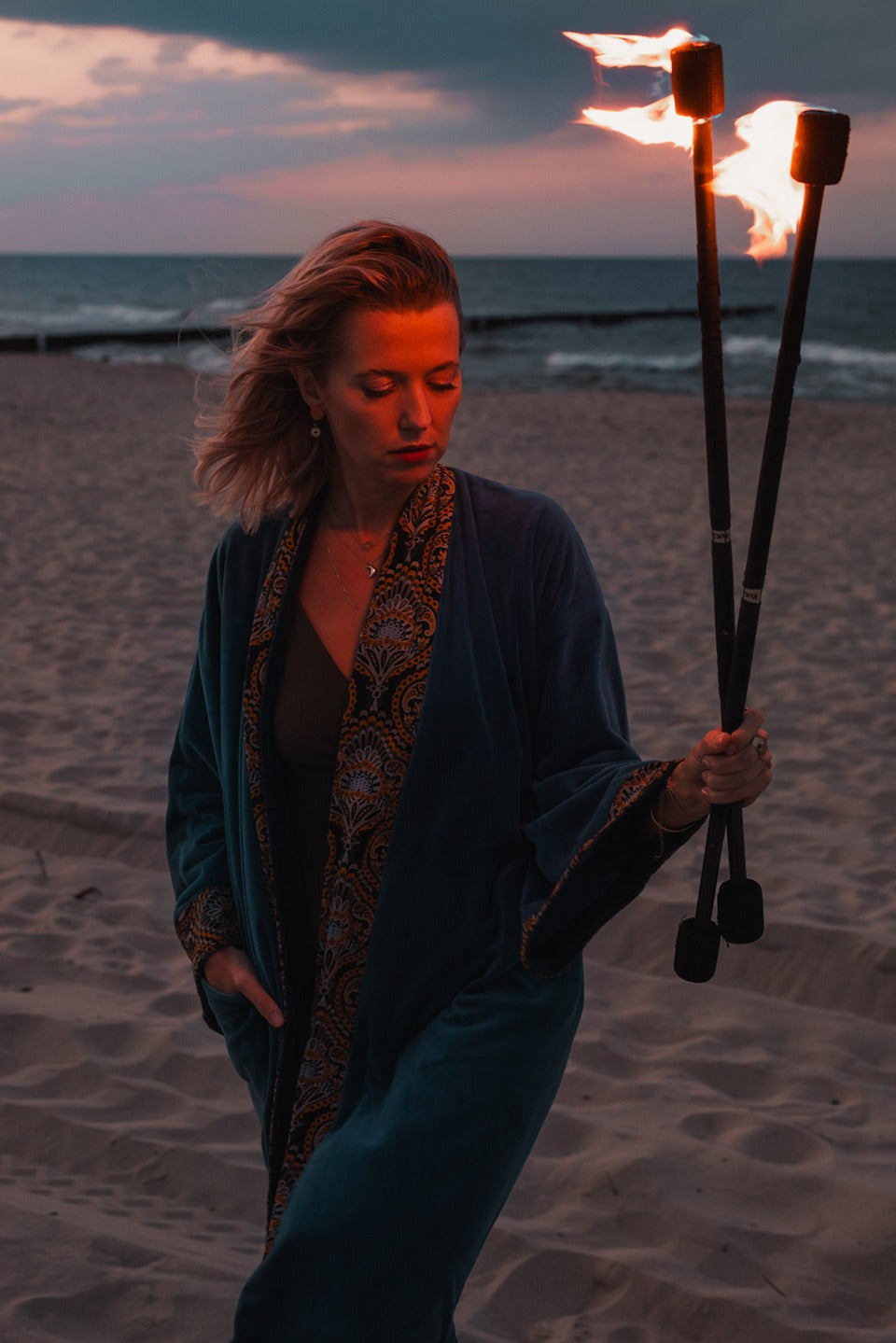 Dwustronny Płaszcz Long Velvet Kimono Stardust