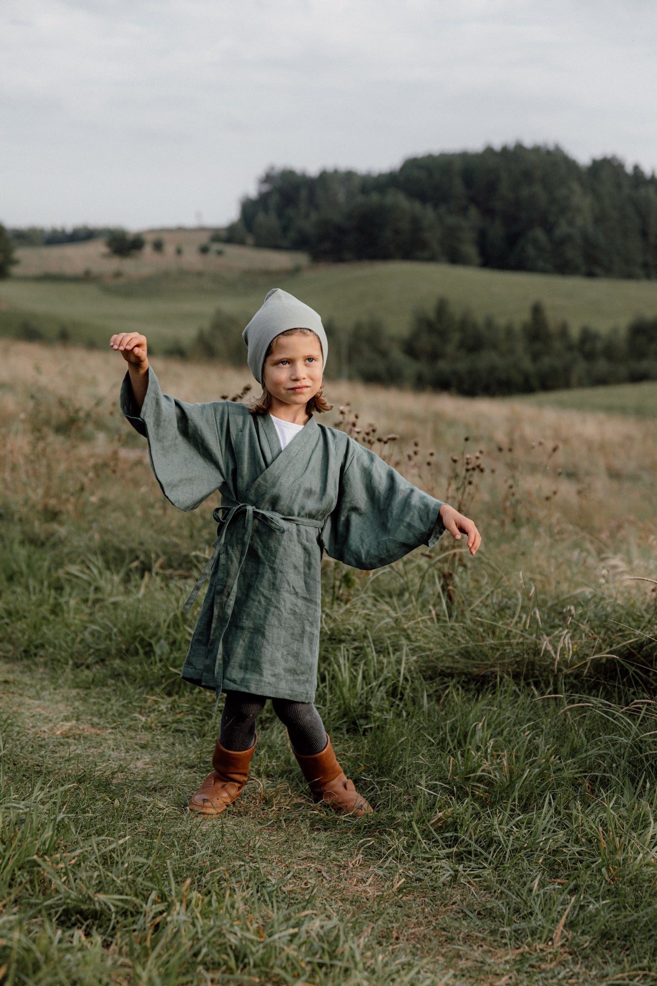 Yukata Kimono Linen Pine Green